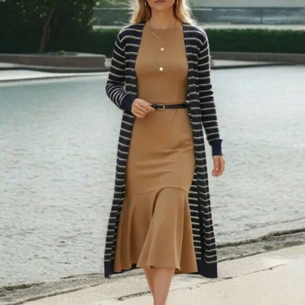 Lafayette 148 New York Striped Open Front Duster Cardigan